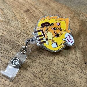 Cute cat funny Badge Reel Holder - Yellow and Brown